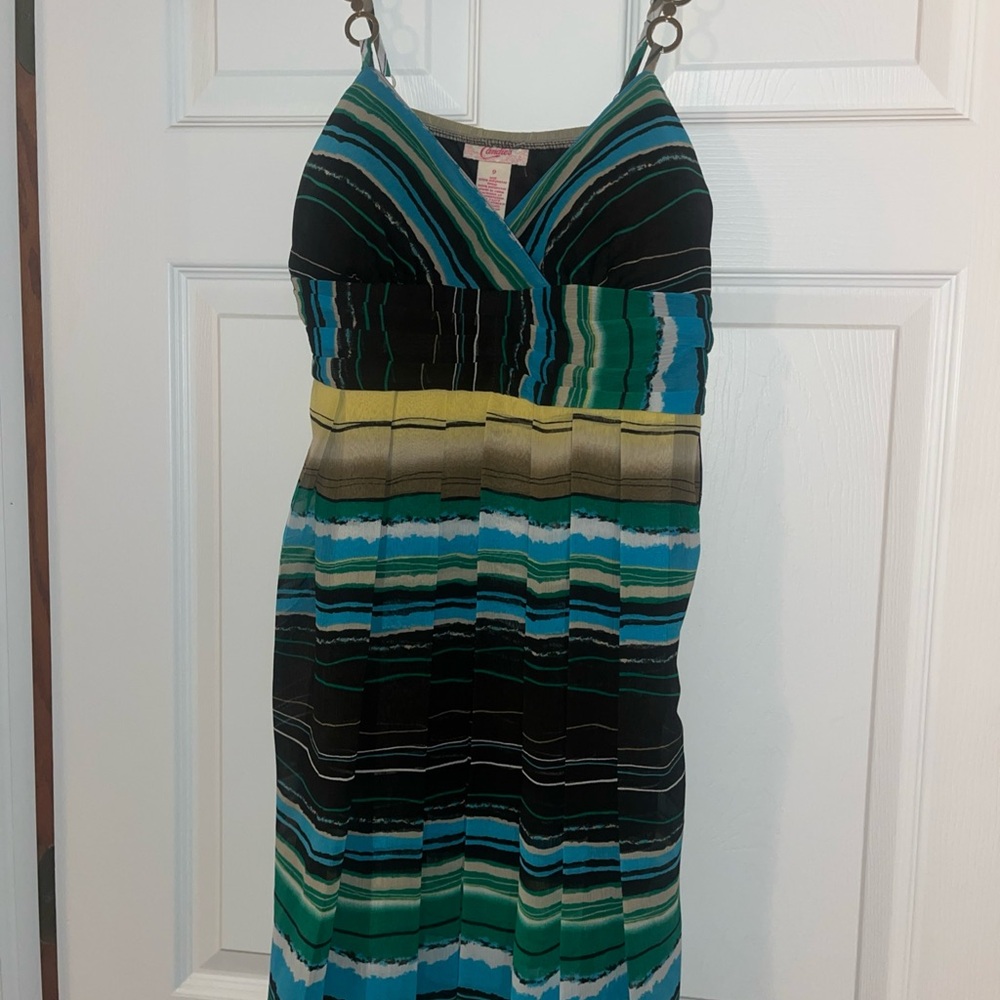 Candie's Vibrant Striped Dress in coco brown,Blue, and Green #vintage.‎ Retro.